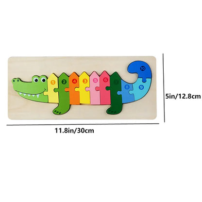 Rectangle Wooden Puzzle for Kids, Animals Vehicles Pattern Colorful