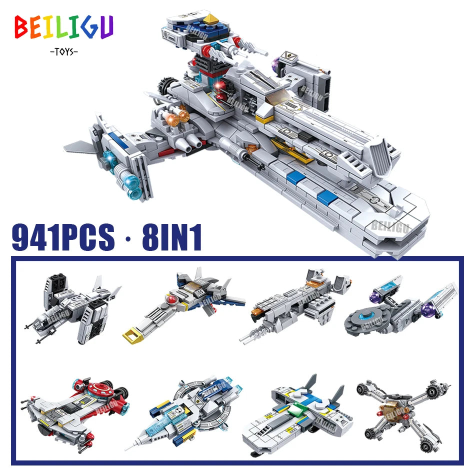 8IN1 941PCS Space Battleship Aircraft Fighter Building Blocks Star