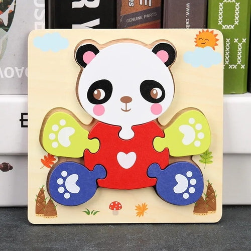 Baby High Quality 3D Wooden Puzzles Educational Cartoon Animals Early