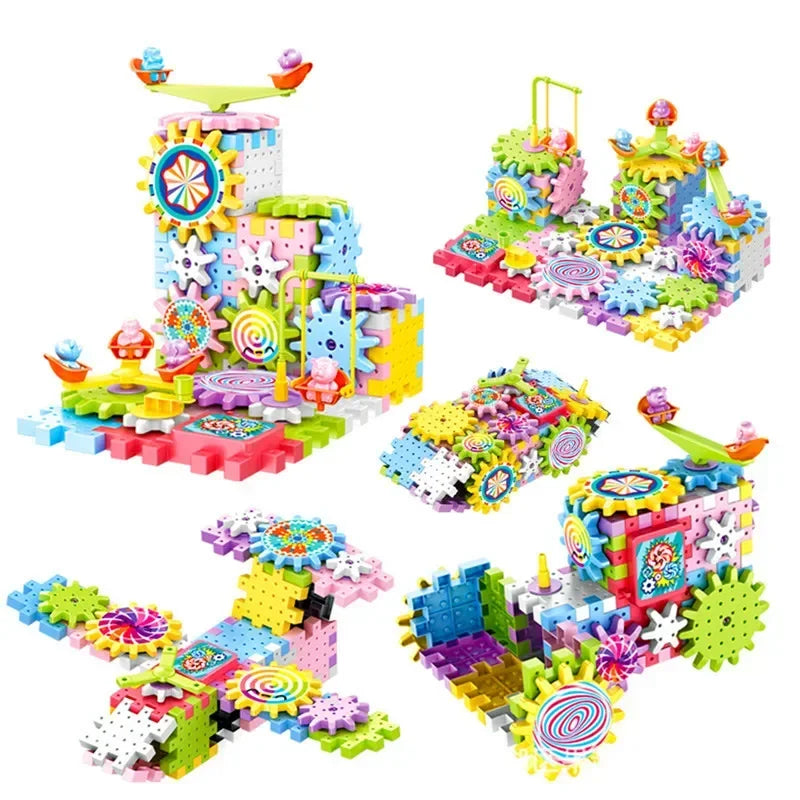 263pcs Electric Gears 3D Model Building Blocks Plastic Kid House