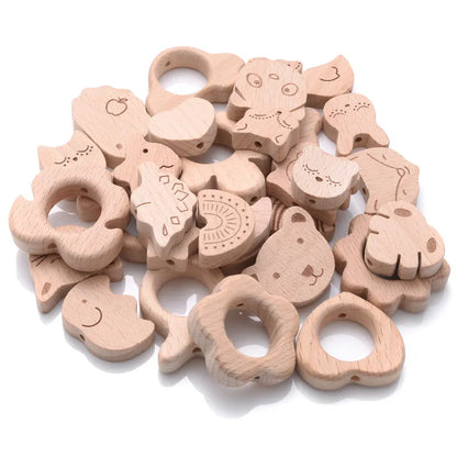 10Pcs Beach Wood Baby Beads Animal Shape Wooden Newborn Teething Ring