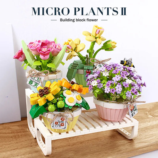 Mini Building Blocks Flowers DIY Plant Bouquets Potted Plant Models