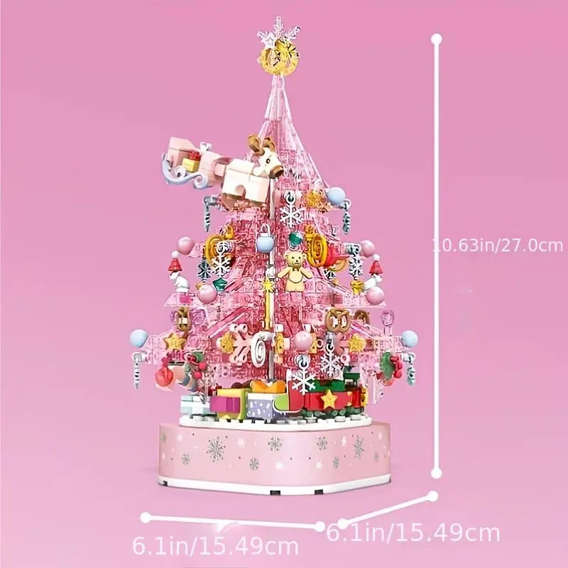 Pink Crystal Christmas Tree Music Box Creative Assembly Building