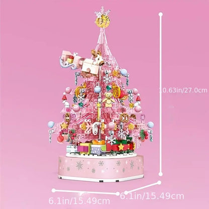 Pink Crystal Christmas Tree Music Box Creative Assembly Building