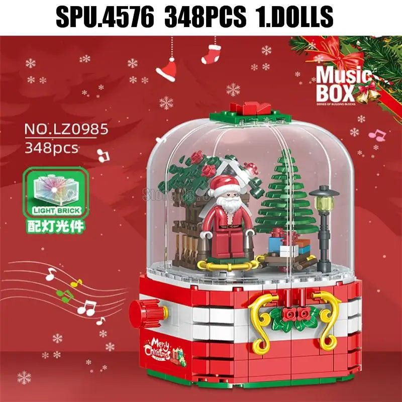 Ql0985 348pcs Merry Christmas Gift Tree Rotary Music Box With Light