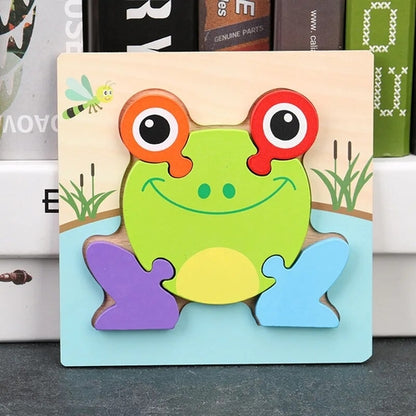 Baby High Quality 3D Wooden Puzzles Educational Cartoon Animals Early