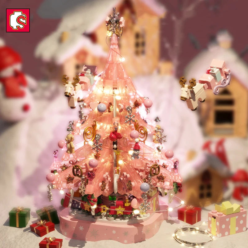 SEMBO New Pink Crystal Christmas Tree Building Blocks DIY Light Music