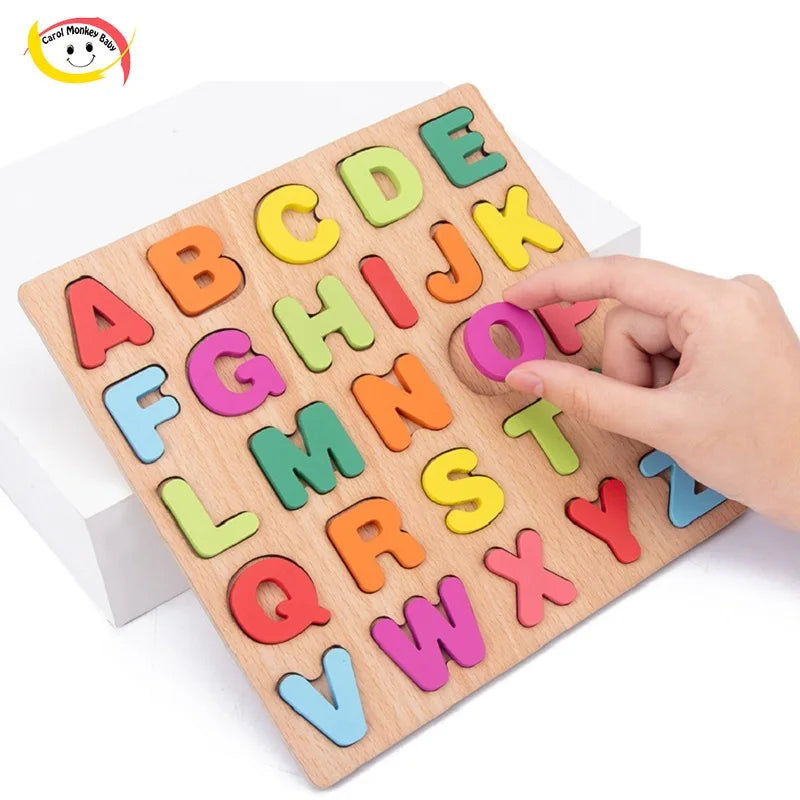 Colorful Alphabet Number Wooden Puzzles Kids Intelligent Matching Game