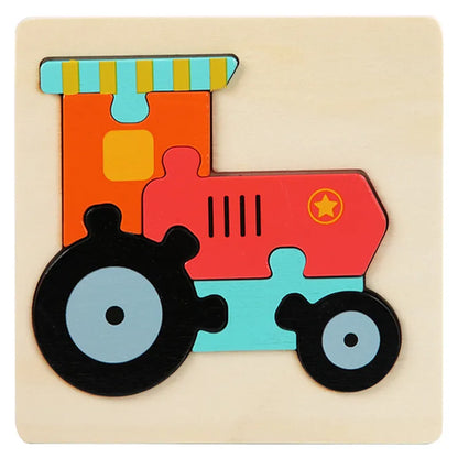 Wooden Puzzle Montessori Animals Carton Colorful Learning Education