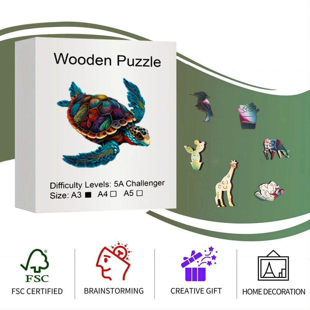 Sea Turtle Wooden Puzzle Toys, Unique Shaped Pieces Wooden Toys for