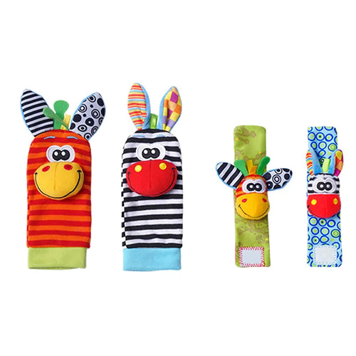 4PCS/SET Baby Rattle Toys Cute Stuffed Animals Wrist Rattle Foot