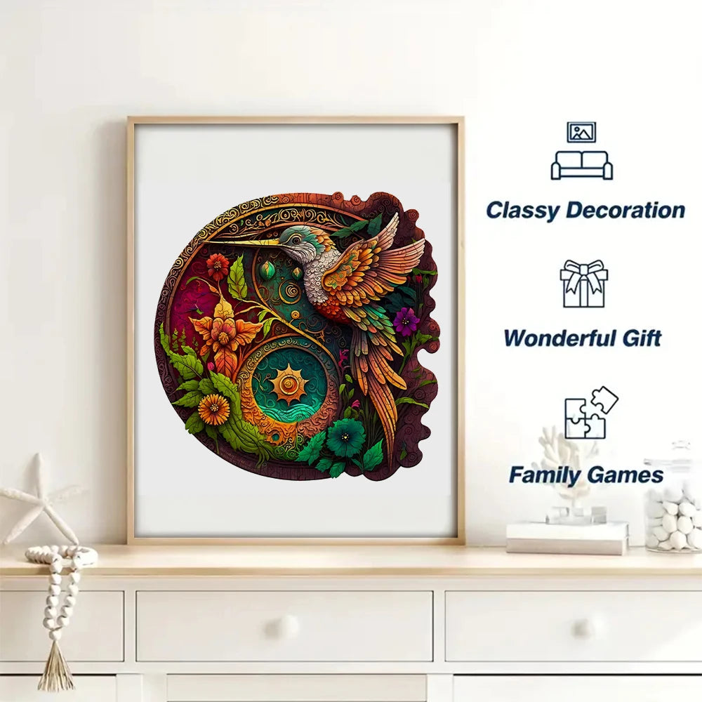 Hummingbird Disc Wooden Colorful Jigsaw Puzzle, Alien Shape Animal