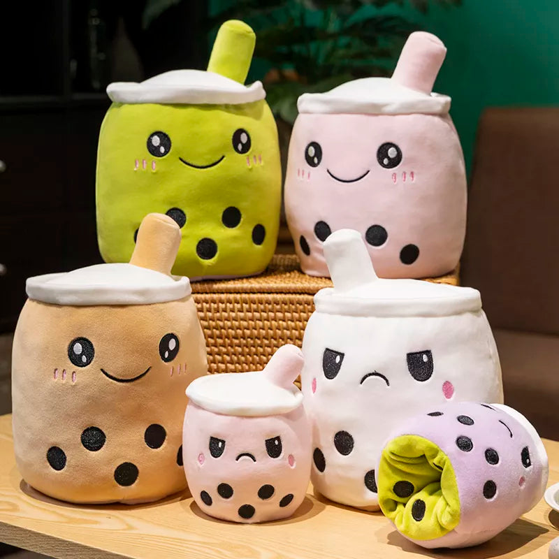 Kawaii Reversible Boba Plush Toys Two Face Double-Sided Bubble Milk