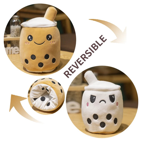 Kawaii Reversible Boba Plush Toys Two Face Double-Sided Bubble Milk