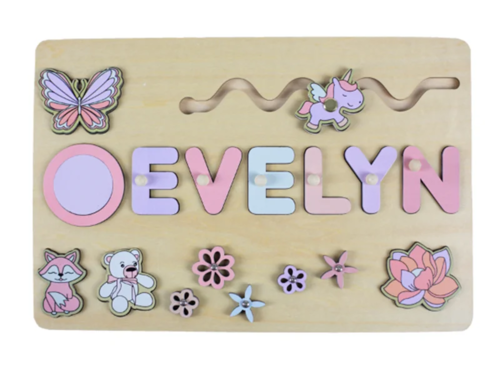 Name Puzzle Wood Personalize for Kids Hand Grab Board Supports