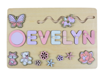 Name Puzzle Wood Personalize for Kids Hand Grab Board Supports