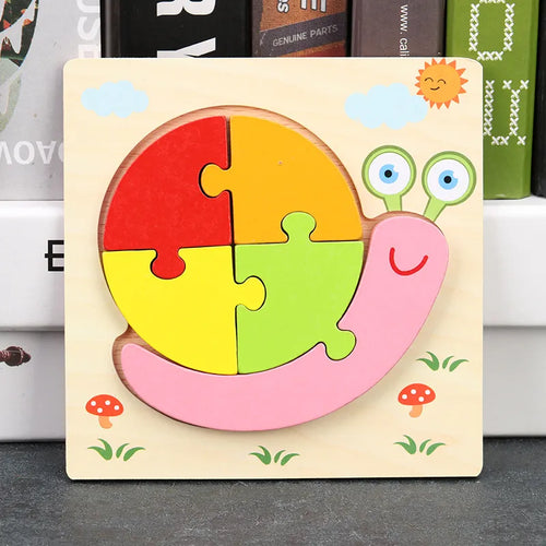 Baby High Quality 3D Wooden Puzzles Educational Cartoon Animals Early