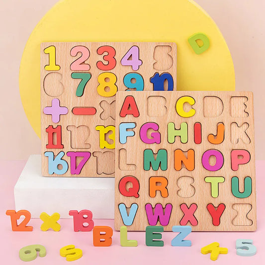 Colorful Alphabet Number Wooden Puzzles Kids Intelligent Matching Game