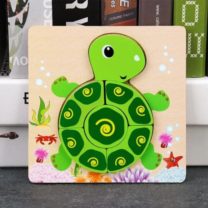 Baby High Quality 3D Wooden Puzzles Educational Cartoon Animals Early