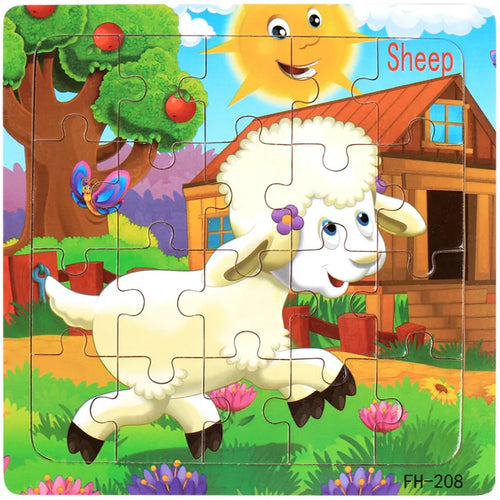 20piece Wooden Puzzle Cartoon Animals Car Letter Number Pattern Jigsaw