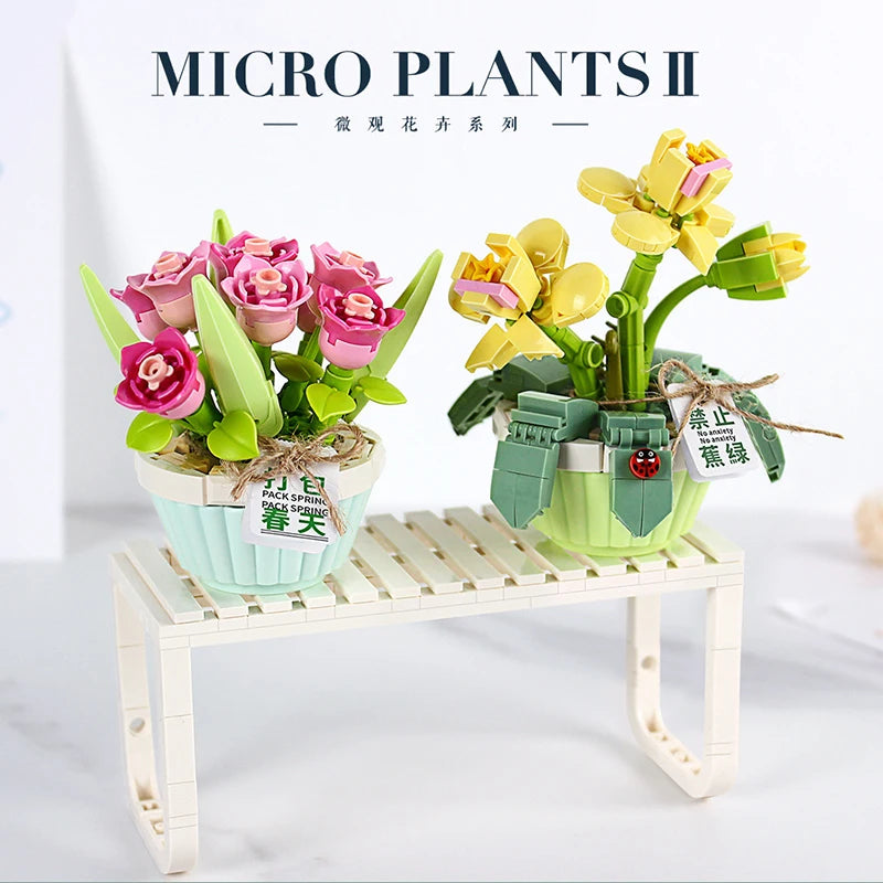 Mini Building Blocks Flowers DIY Plant Bouquets Potted Plant Models