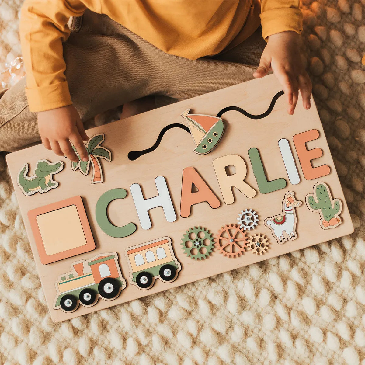 Montessori Busy Board,Personalized Puzzle,Sensory Activity, Wooden