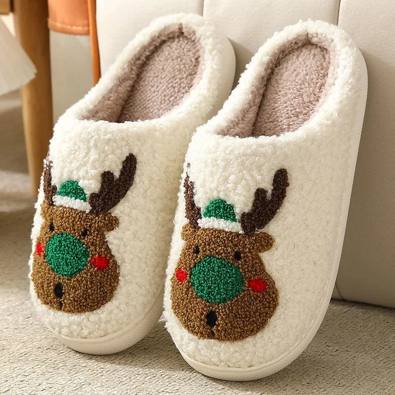 New Christmas Elk Cotton Slippers For Men Women Halloween Mask Home