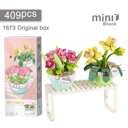 Mini Building Blocks Flowers DIY Plant Bouquets Potted Plant Models