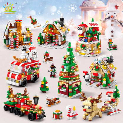 HUIQIBAO 6IN1 Christmas Elk Deer Santa Claus Building Blocks City Snow