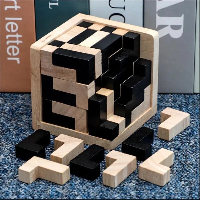 3D Cube Puzzle Luban Interlocking Creative Educational Wooden Toy