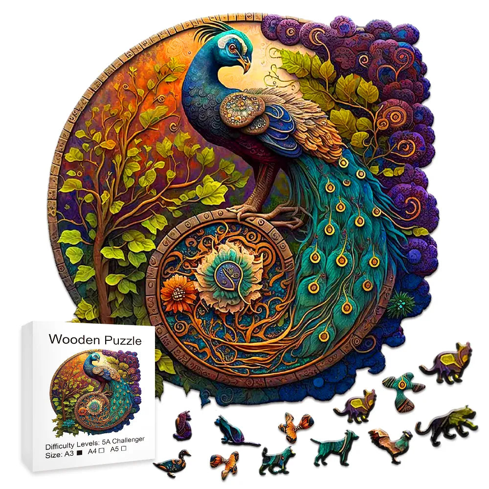 Adult Animal Wooden Puzzle Round Peacock and Bird Wooden Puzzle