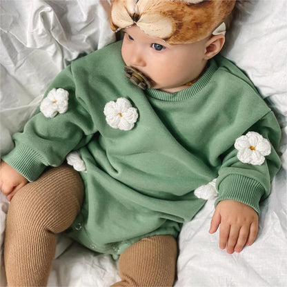 2023 Spring Baby Clothes Flowers Sweatshirt Romper Baby Girl Boys Long