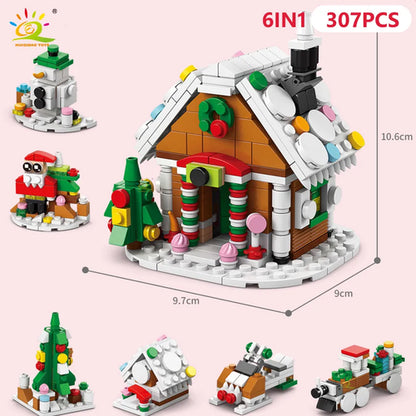 HUIQIBAO 6IN1 Christmas Elk Deer Santa Claus Building Blocks City Snow