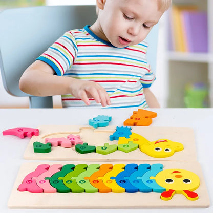 Rectangle Wooden Puzzle for Kids, Animals Vehicles Pattern Colorful