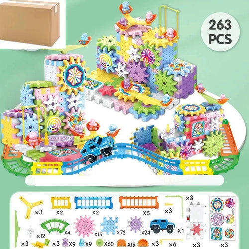 263pcs Electric Gears 3D Model Building Blocks Plastic Kid House