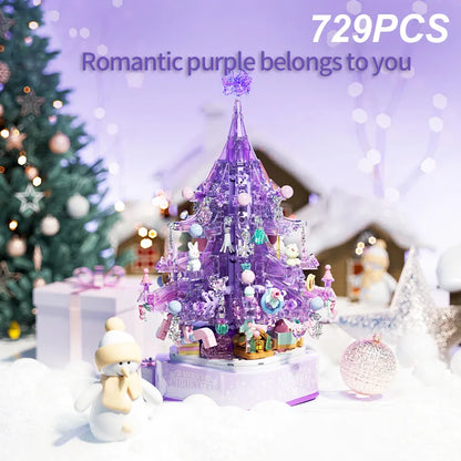 729PCS Purple Christmas Tree Music Box Building Blocks Dreamy Crystal