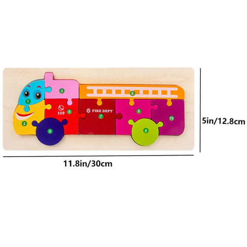 Rectangle Wooden Puzzle for Kids, Animals Vehicles Pattern Colorful