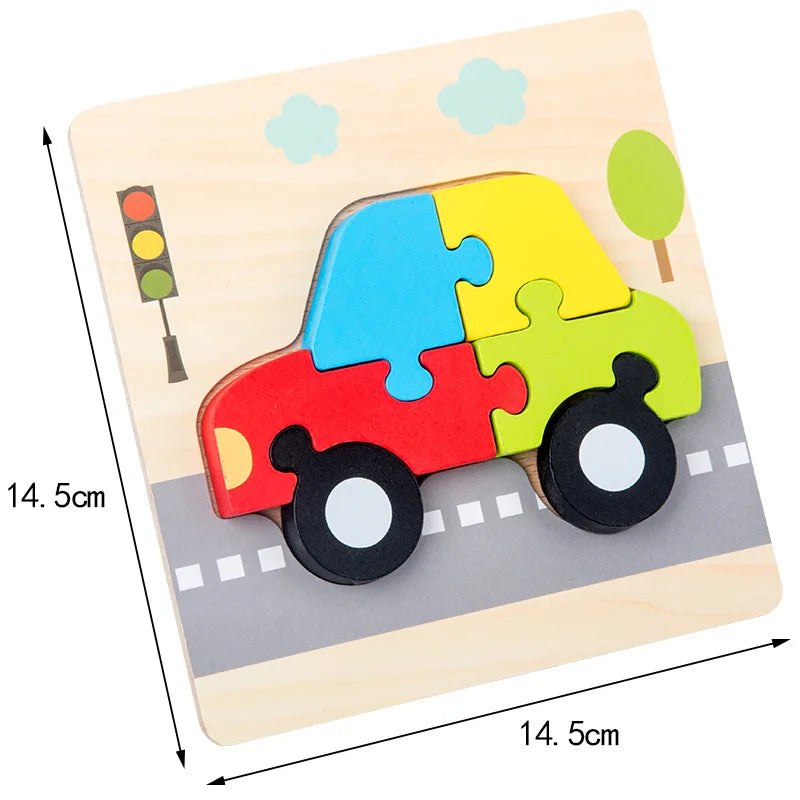 High Quality 3D Wooden Puzzle Baby Cartoon Animal Traffic Jigsaw