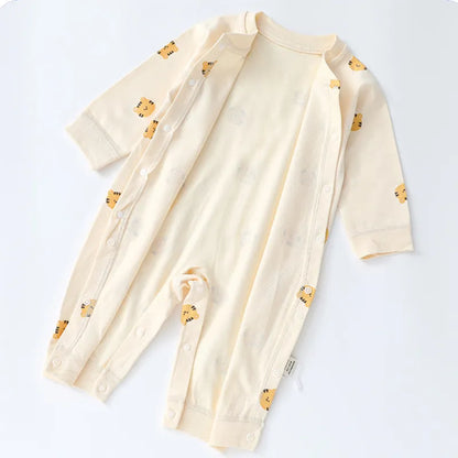 Muslin Newborn Jumpsuit Cartoon Bear Long Sleeves Baby Rompers for