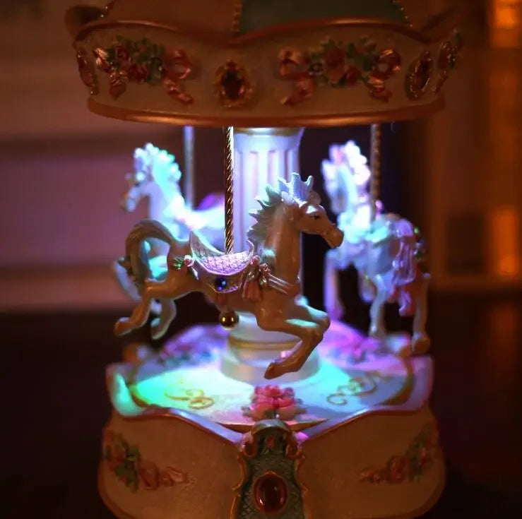 New Resin Carousel Music Box Decor LED Flash Lights Creative Birthday