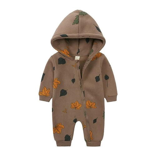 Cartoon Print Baby Girl Romper Long Sleeve Hooded Zipper Newborn