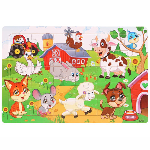 30 Pieces Wooden Jigsaw Puzzle Kids Cartoon Animal Vehicle Puzzles