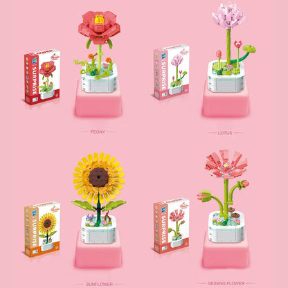 Bouquet Building Block Set Plant Potted Bricks Toys Sunflower Rose