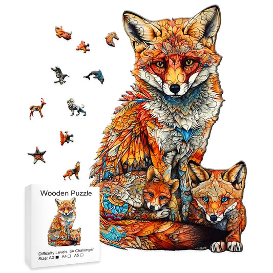 Warm Fox Family Wooden Puzzle Creative Variety Of Special Shapes