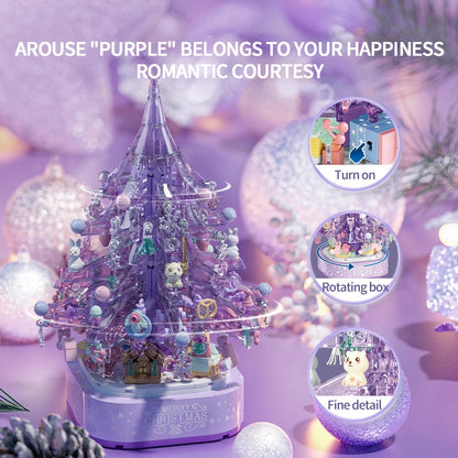 729PCS Purple Christmas Tree Music Box Building Blocks Dreamy Crystal