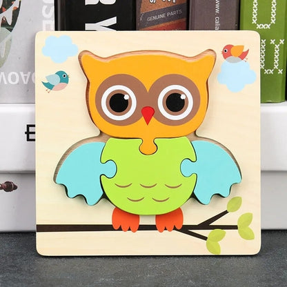 Baby High Quality 3D Wooden Puzzles Educational Cartoon Animals Early