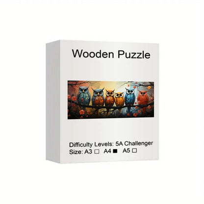 Owl Family ooden Puzzle, Uniquely Irregular Animal Shaped Wooden