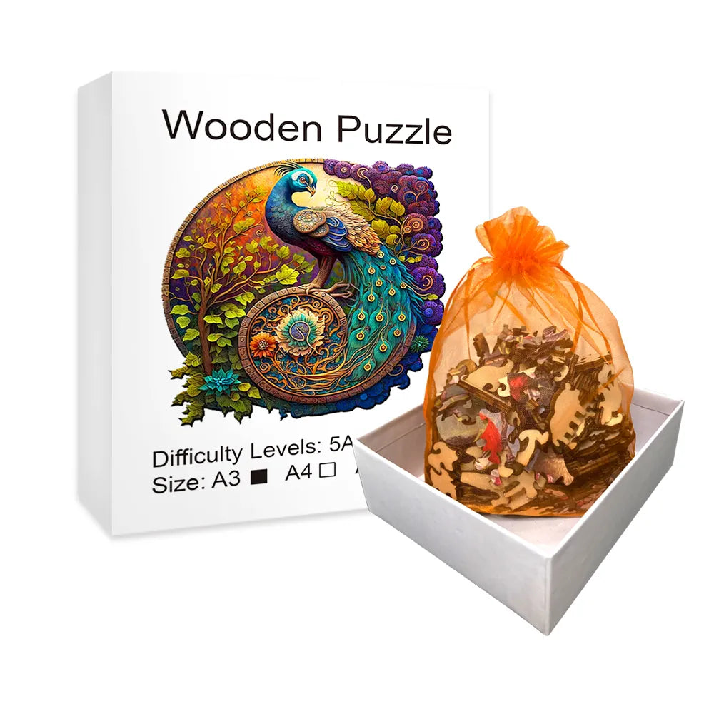 Adult Animal Wooden Puzzle Round Peacock and Bird Wooden Puzzle