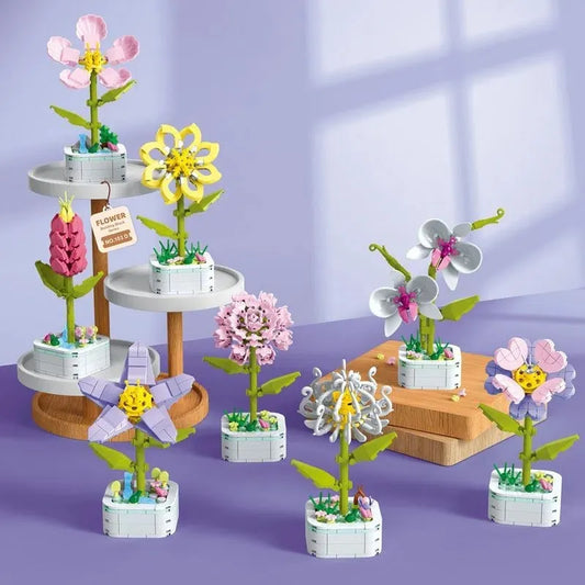 Rose Bouquet Orchid Beautiful Flower Succulents Potted Building Blocks