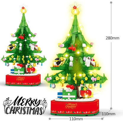 DIY Christmas Tree Rotating Music Box Building Blocks Friends Santa